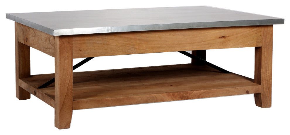 Millwork 48" Wood and Zinc Metal Coffee Table With Shelf
