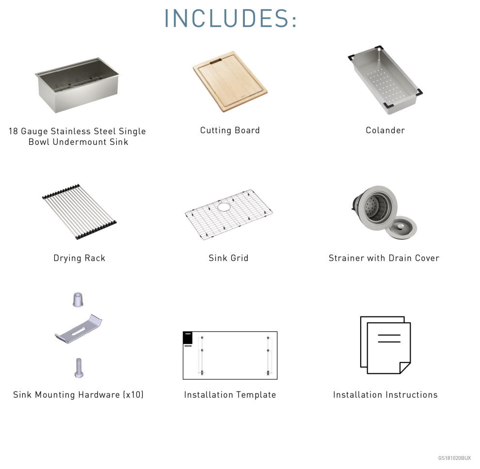 Moen GS181020BUX 1800 Series 32" Undermount Single Basin - Stainless