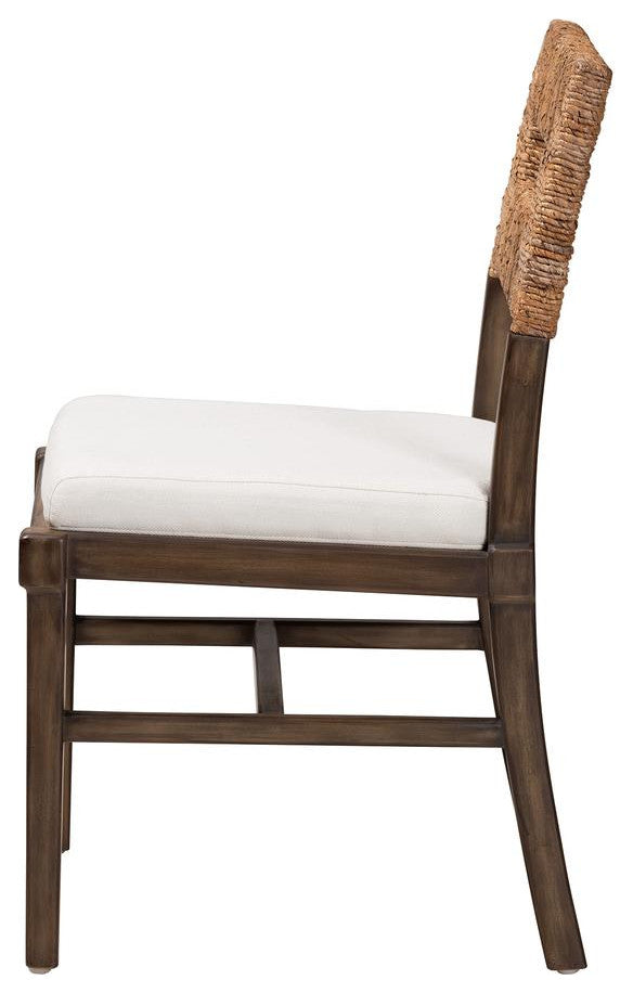 Porsha Modern Dark Brown Finished Mahogany Wood and Natural Rattan Dining Chair