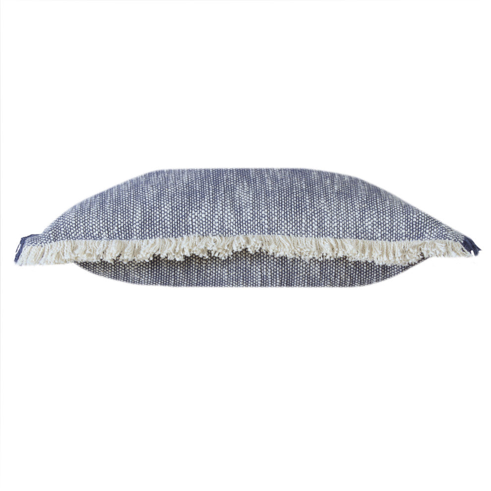 Two-Tone Cotton Throw Pillow with Fringe, Navy Blue, 20" X 20"