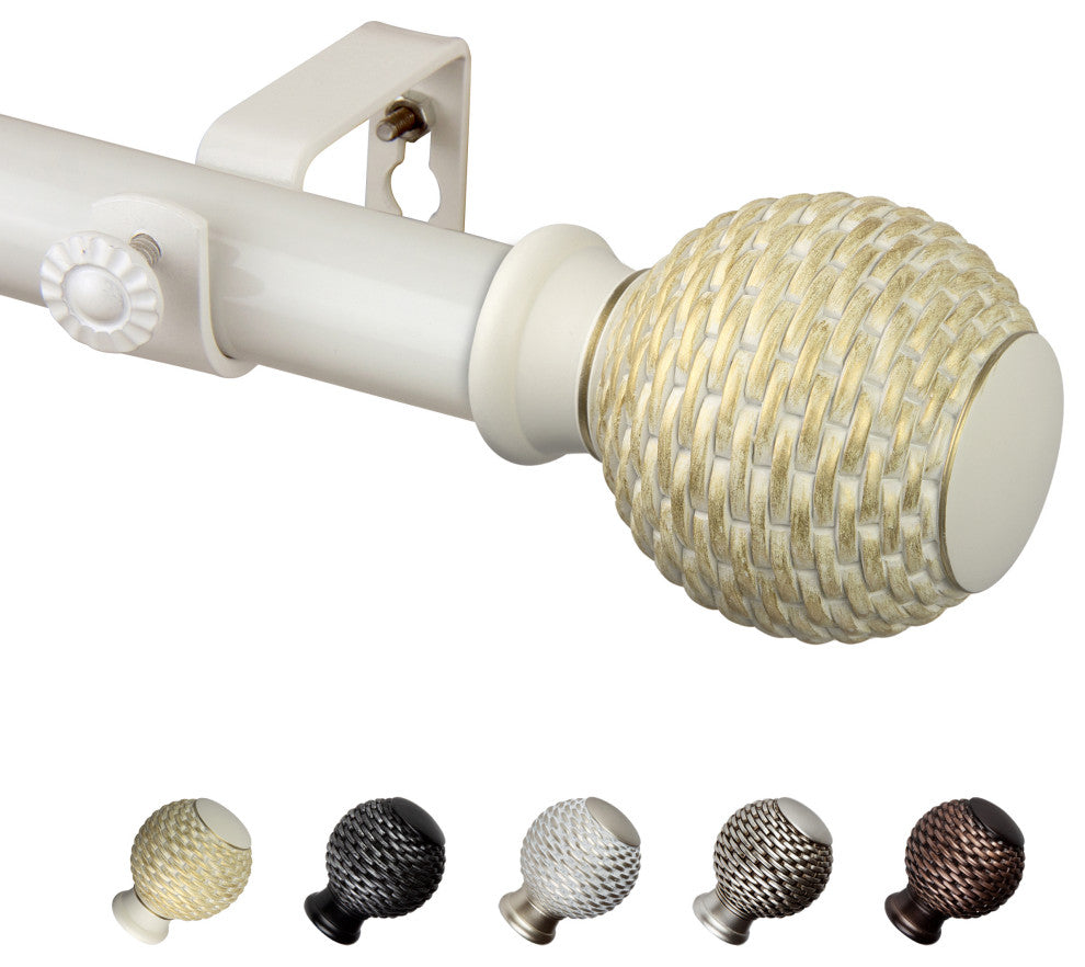 Wicker 1" Curtain Rod, White, 160-240"