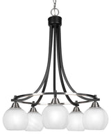 Paramount 5-Light Chandelier, Matte Black & Brushed Nickel, 5.75" White Marble