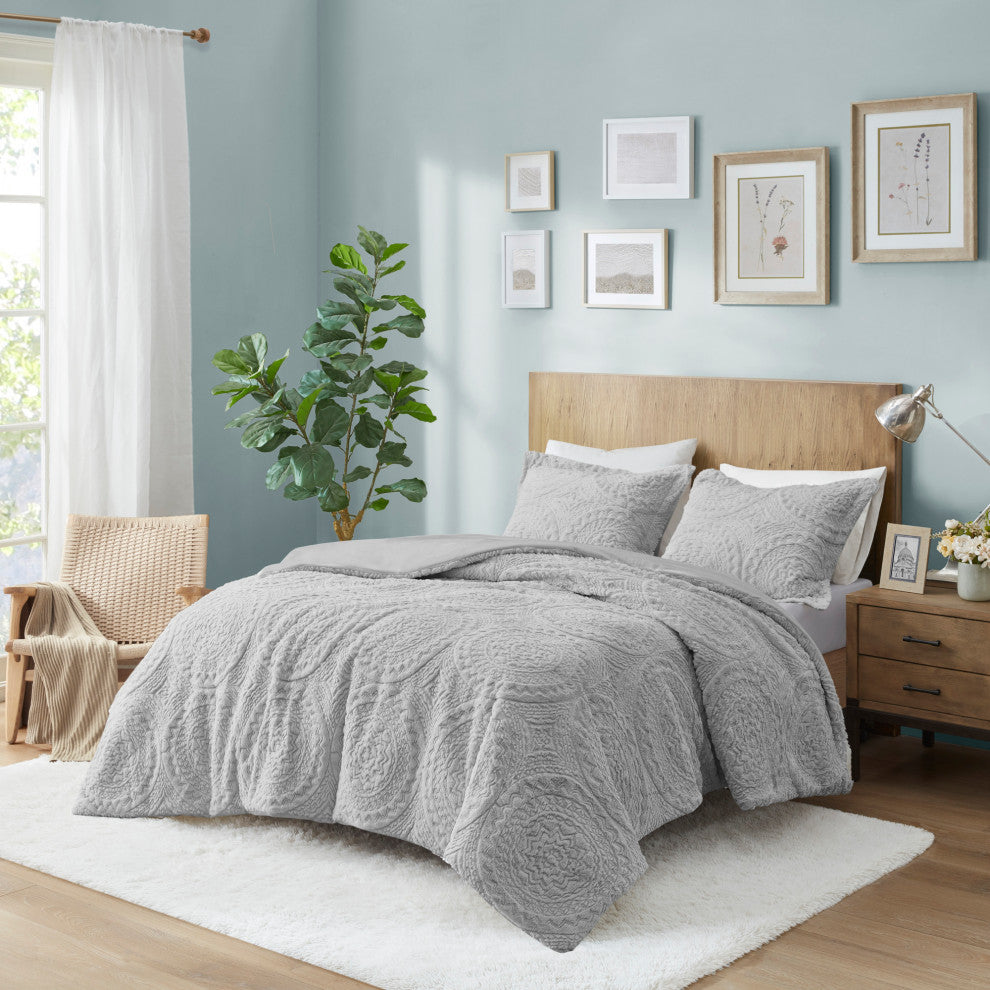 Madison Park Arya Medallion Faux Fur Plush Comforter Mini Set