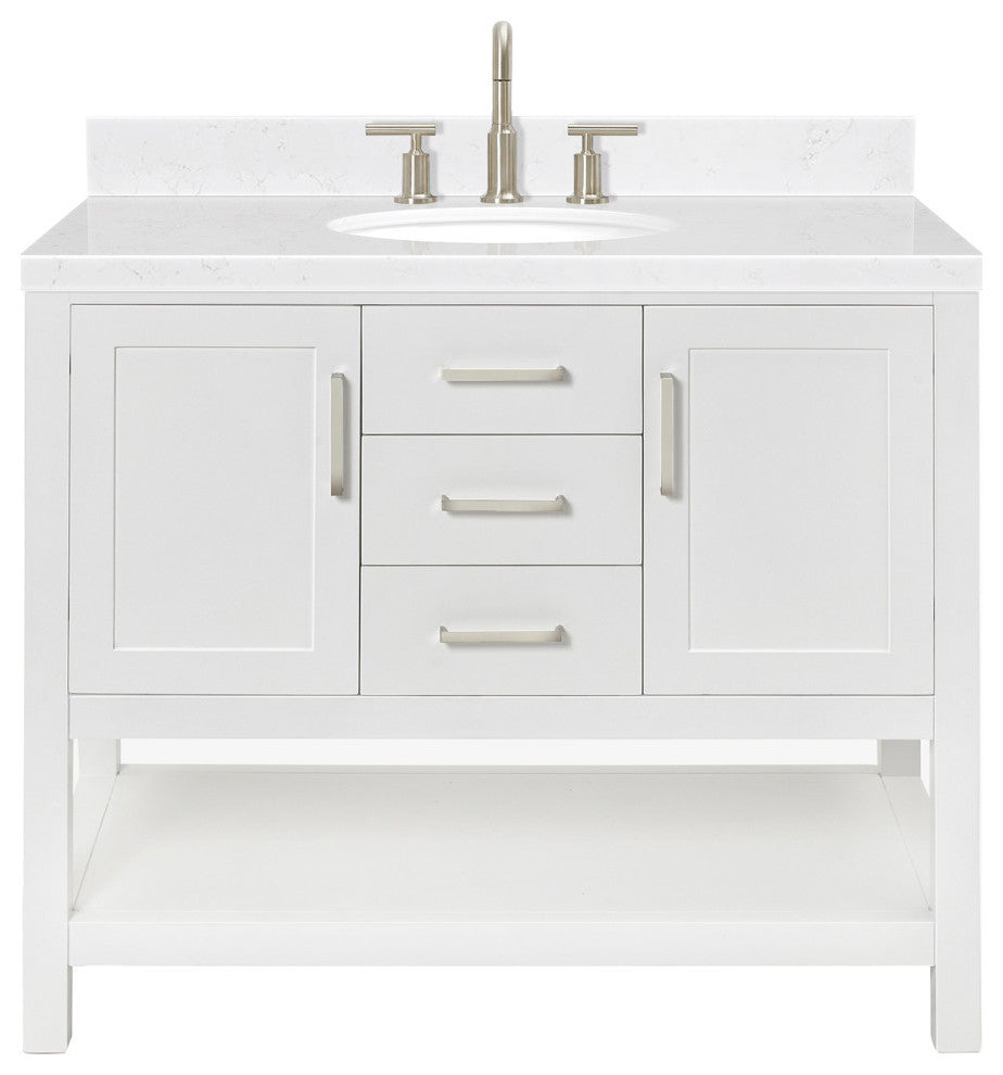 Ariel Bayhill 42" Single Oval Sink Bathroom Vanity, Carrara Quartz