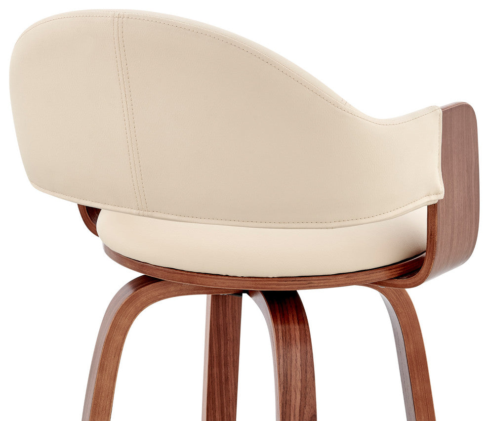 30" Rich Cream Faux Leather Walnut Wood Bar Stool