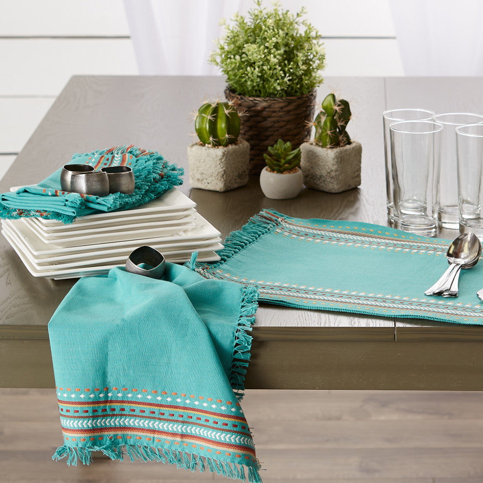 Agate Blue Hacienda Stripe Fringed Napkin Set of 6