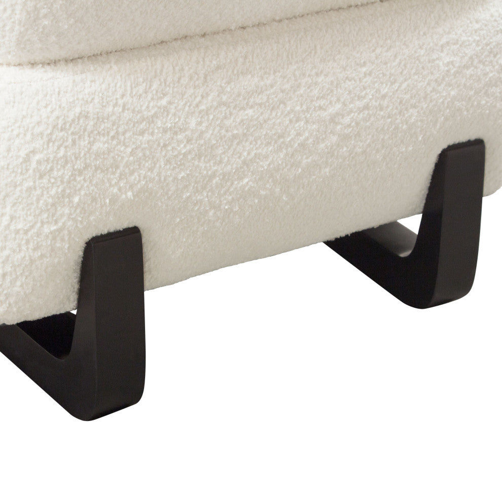 Vesper Armless Chair, Faux White Shearling With Black, Wood Leg Base