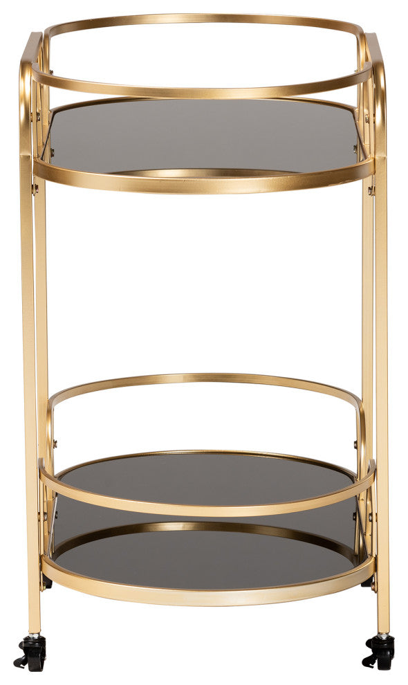 Leighton Glam And Luxe Gold Metal And Tempered Glass 2-Tier Wine Cart