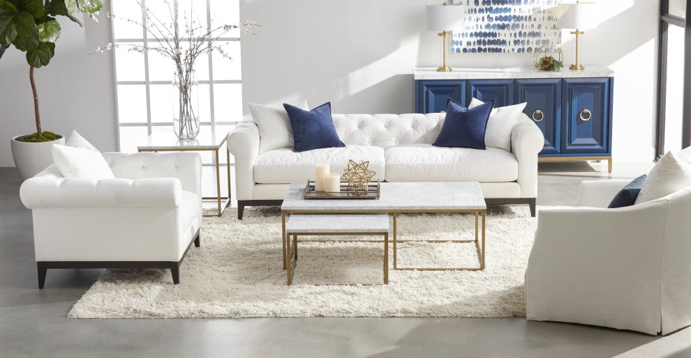 Rectangle Carrera Nesting Coffee Table White Carrera Marble, Brushed Gold