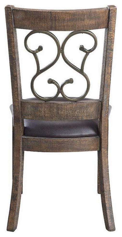 Benzara BM281977 20" Parson Style Dining Chair, Vegan Leather, Set of 2, Brown