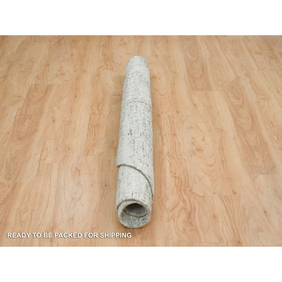 Light Gray Modern Design Natural Wool Hand Knotted Round Oriental Rug 6'1"x6'1"