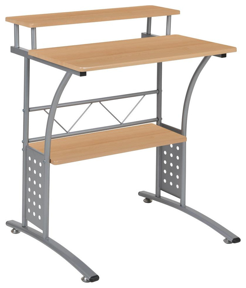 Clifton Maple Computer Desk with Top and Lower Storage Shelves