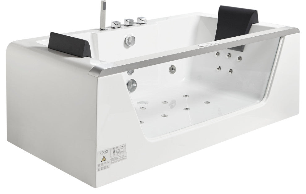 EAGO AM196ETL 6 ft Clear Rectangular Acrylic Whirlpool Bathtub for Two