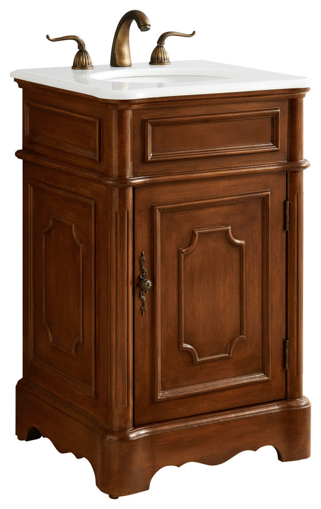 21" Single Bathroom Vanity, Teak, Ivory White Engineered Marble Top