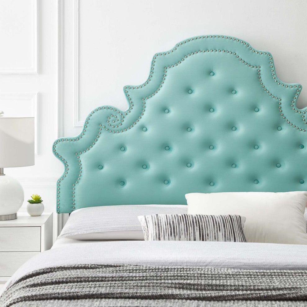 Tufted Headboard, King Size, Velvet, Blue, Modern Contemporary, Bedroom Master