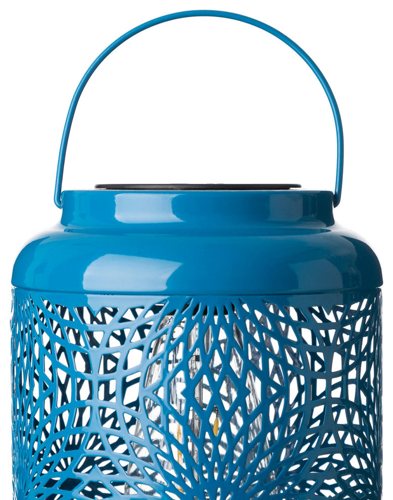 8.75"H Blue Metal Cutout Solar Powered  Lantern