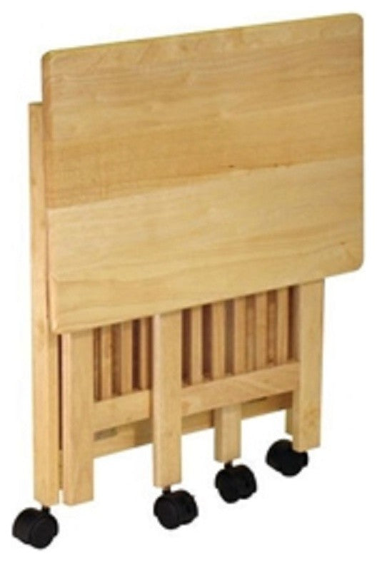 Modern 3-Shelf Folding Wood Printer Stand Cart, Natural With Lockable Casters