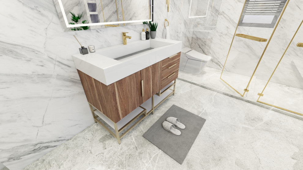 Madison 48" Free Standing Vanity with Reinforced Acrylic Sink, White Oak