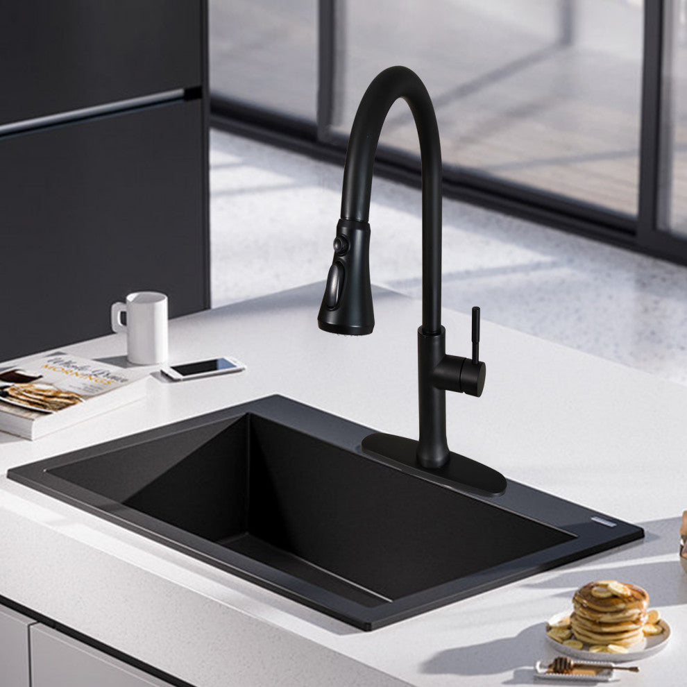 Matte Black Stainless Steel Single Handle Pull Out Kitchen Sink Faucet