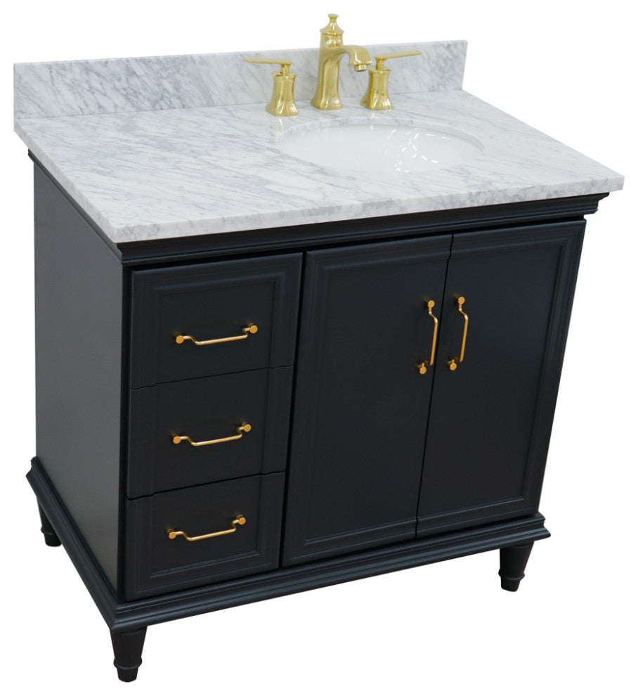 37" Single Vanity, Dark Gray Finish With White Carrara