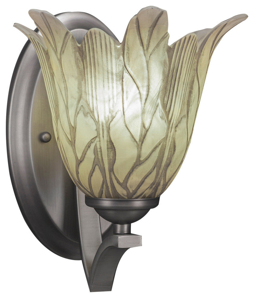 Zilo Wall Sconce, Graphite, 7" Vanilla Leaf Glass