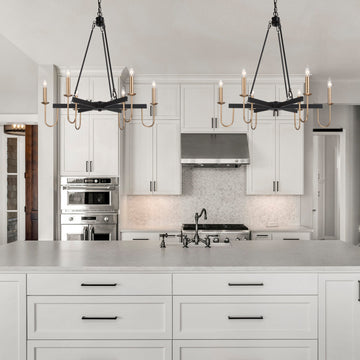 LNC 6-Lights Matte Black Modern Gold Candle-Style Chandelier For Dining Room