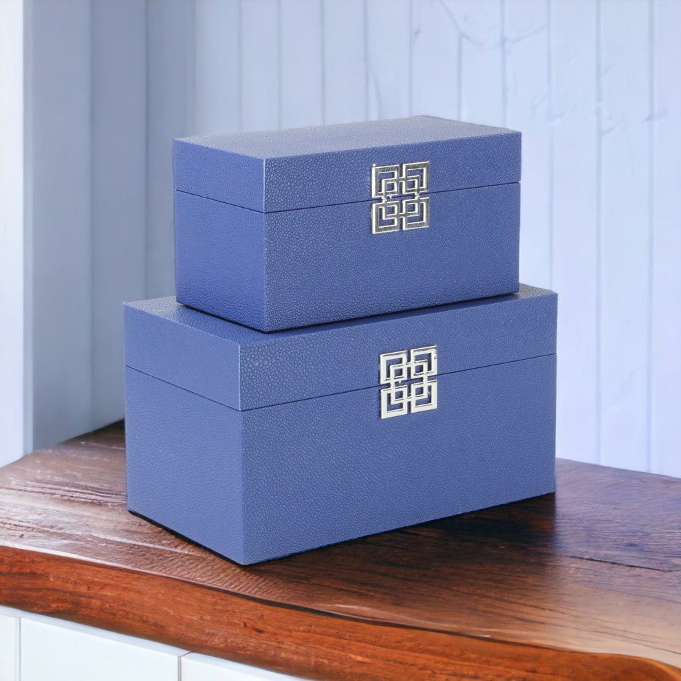 Galena "Double Happiness" Faux Shagreen Box Set, Navy Blue
