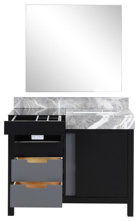 Zilara 42" Black and Grey Vanity, 34" Frameless Mirror
