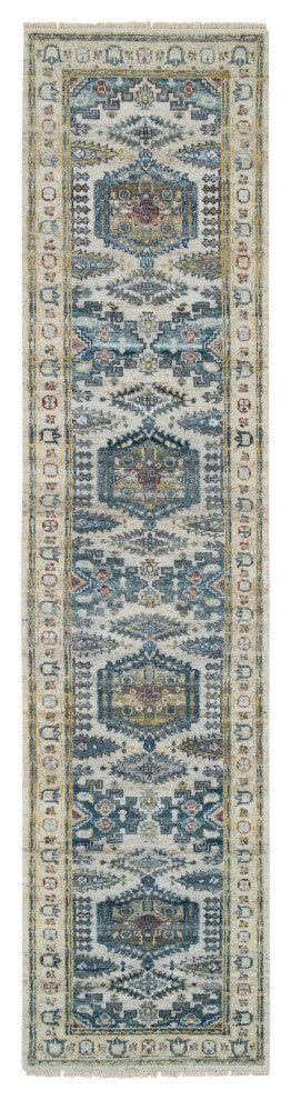 Ivory Hand Knotted Reimagined Persian Viss Design Runner Oriental  2'7"x11'10"