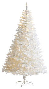 7' White Faux Xmas Tree With 1000 Bendable Branches and 350 Clear LED Lights