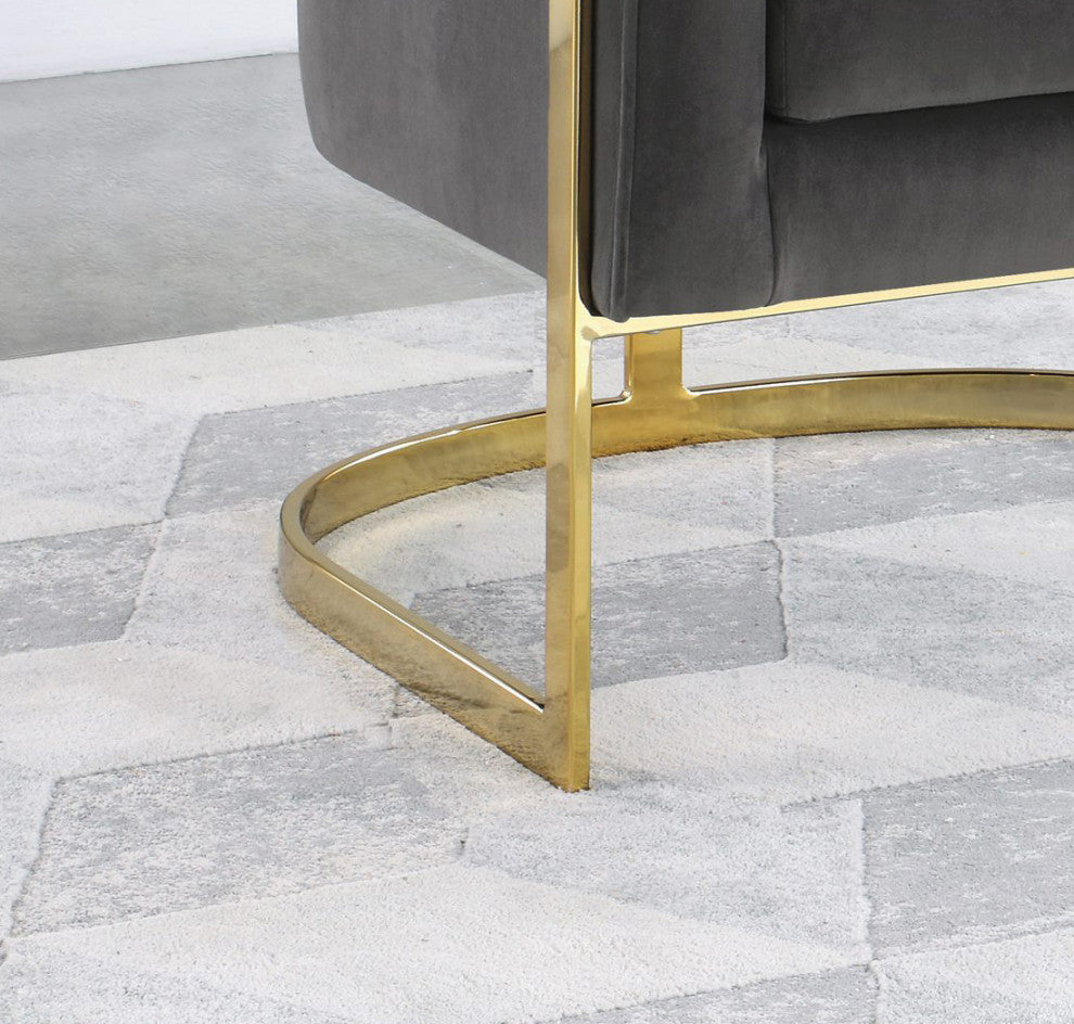 Accent Chair With Metal Frame, Dark Gray And Gold