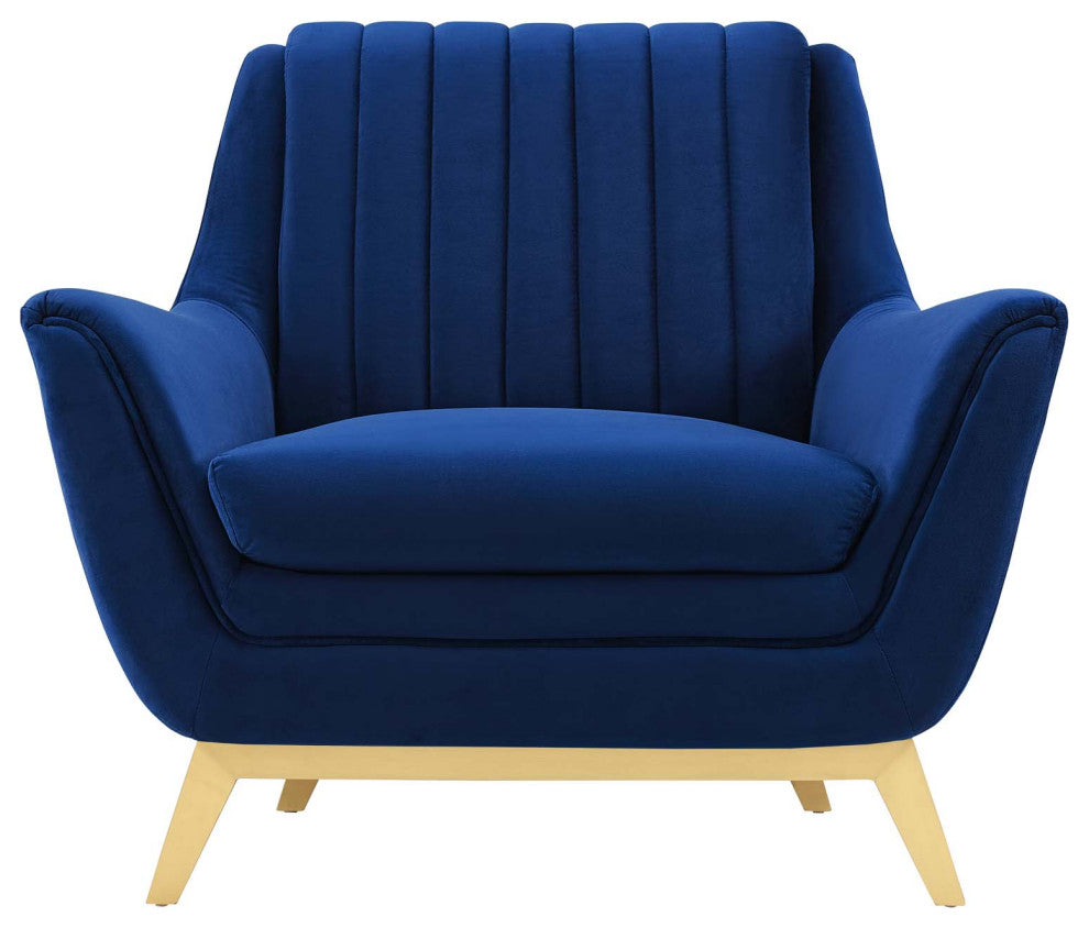 Tufted Armchair Accent Chair, Velvet, Blue Navy, Modern, Lounge Hospitality