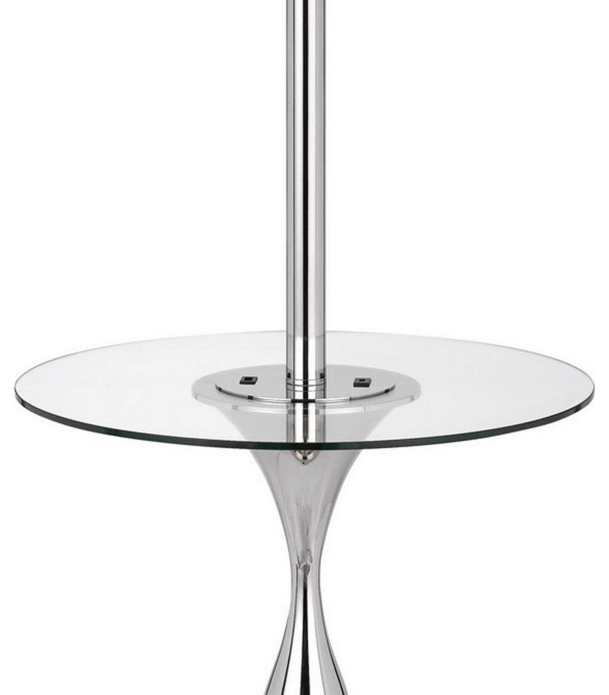 Benzara BM282145 Ava 61" Floor Lamp, Glass Tray Table, 1 USB Port, Glossy