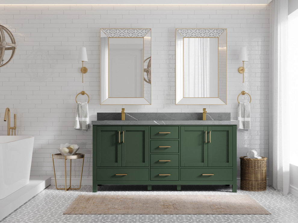 Malibu 72 Double Sink Bath Vanity in Lafayette Green 2" Piatra Gray
