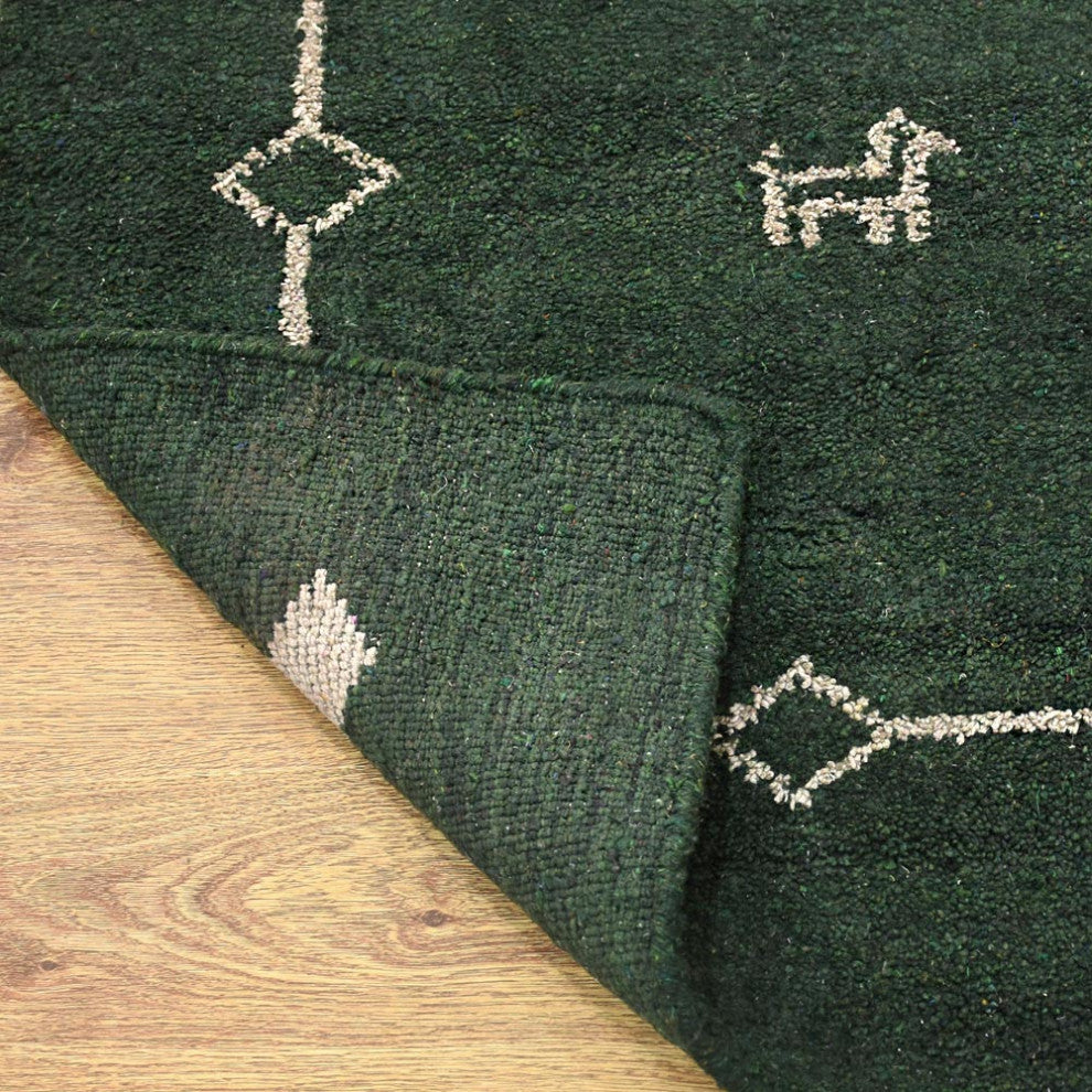 HAND KNOTTED LOOM SILK AREA RUGS-8'x10',Rectangle,Dark Green,Contemporary