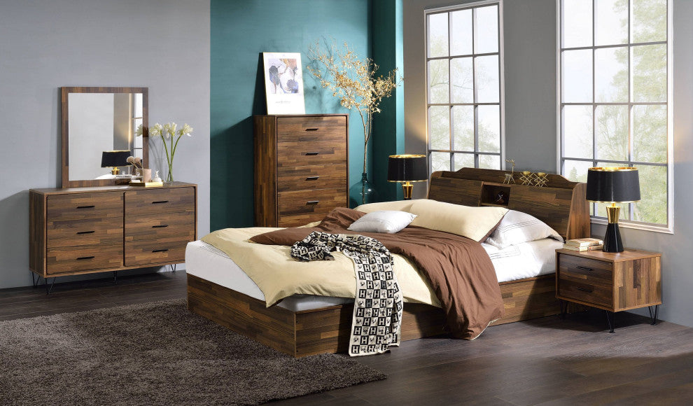 Bd00542Q Queen Bed With Storage, Walnut Finish, Hestia