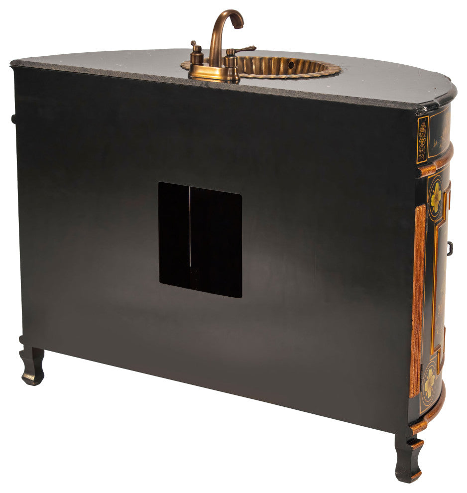 Black Lacquer Large Round Vanity Landscape