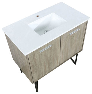 Lancy 36" Rustic Acacia Bathroom Vanity, White Quartz Top, And White Square Sink