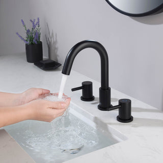 Circular Widespread Sink Faucet With Pop-Up Drain, Matte Black