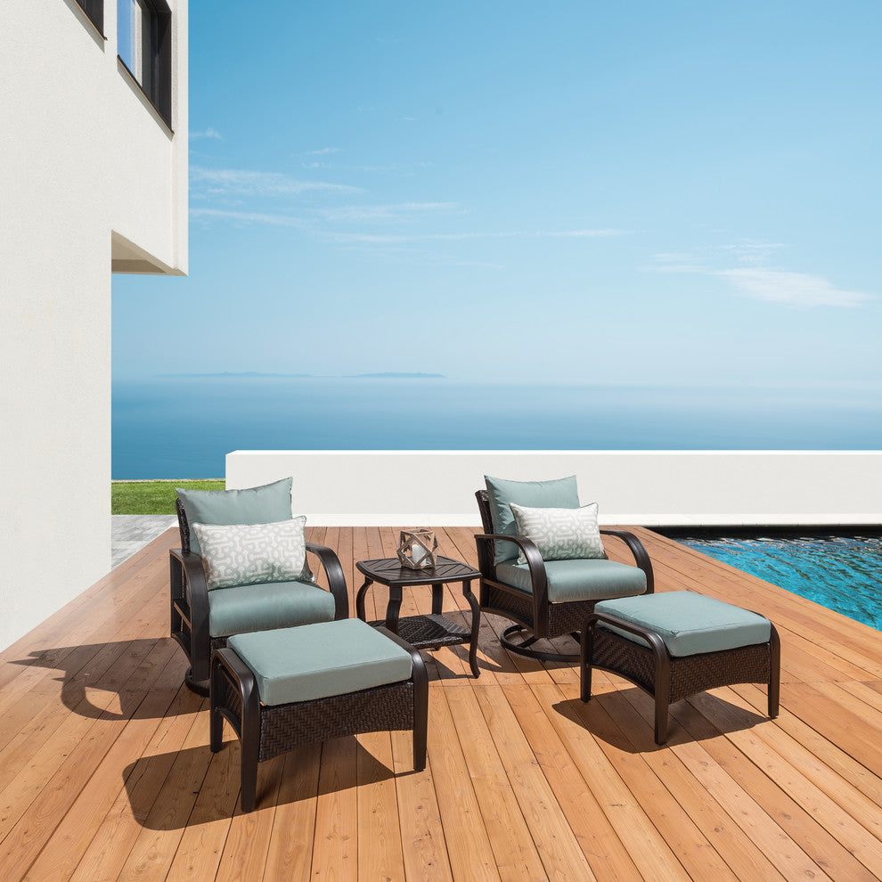 Barcelo 5 Piece Sunbrella Outdoor Patio Motion Club Seating Set, Spa Blue