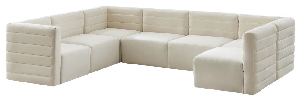 Quincy Velvet Upholstered 7-Piece U-Shaped Modular Sectional, Cream