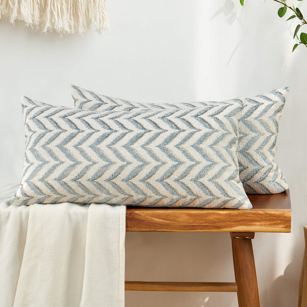Jacquard Chenille Pillow Covers, 2-Piece Set, Light Blue, 14"x26"