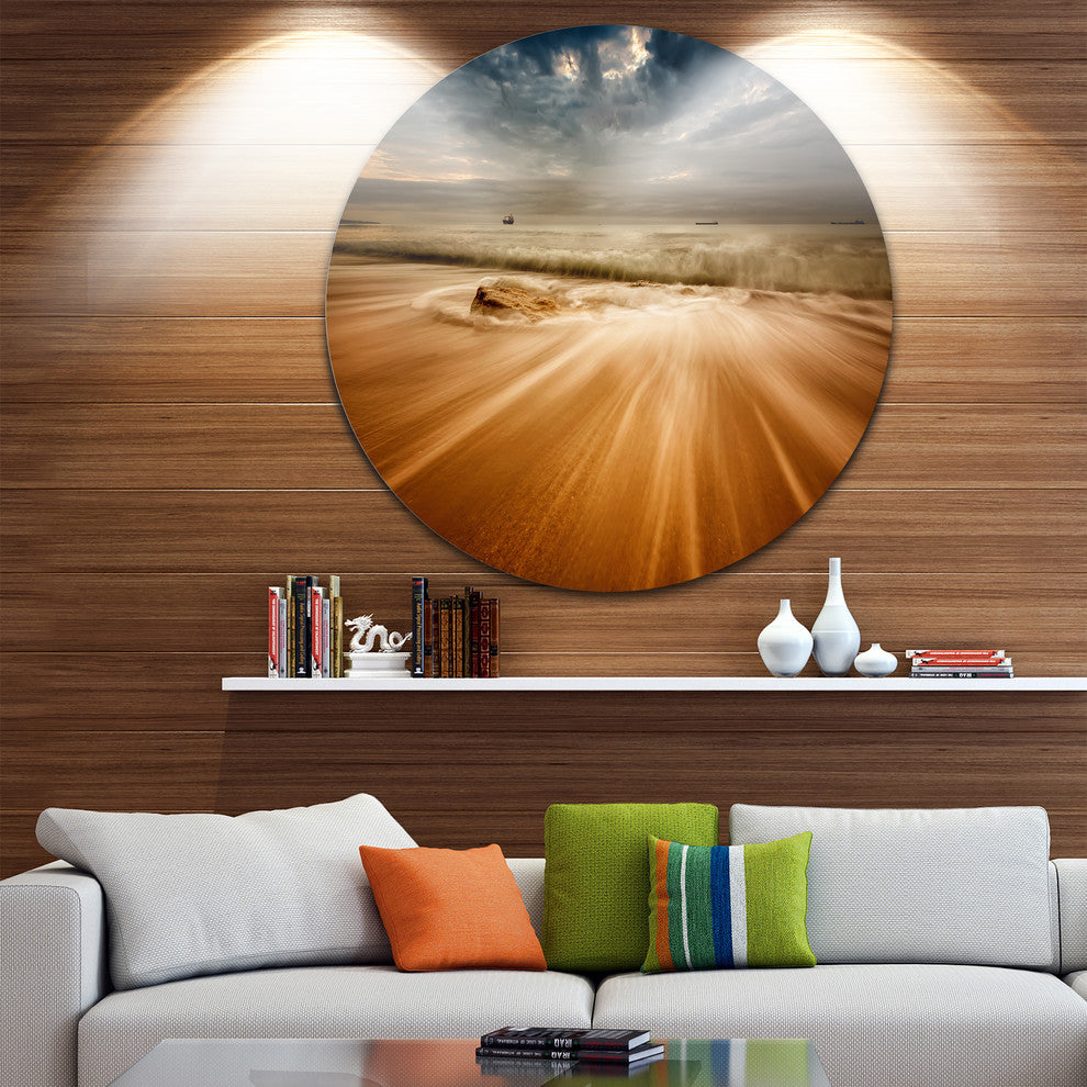 Stormy Sea With Waves Flowing Out, Beach Round Wall Art, 11"