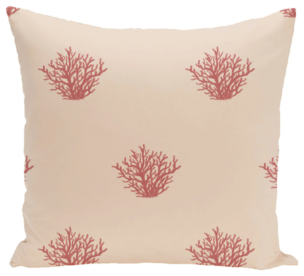 Coral Corral Coastal Print Pillow, Burnt, Taupe, Coral, 20"x20"