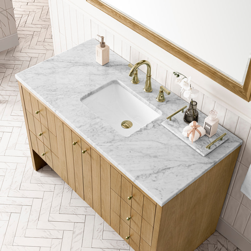 Hudson 48" Single Vanity, Light Natural Oak,  Carrara Marble Top