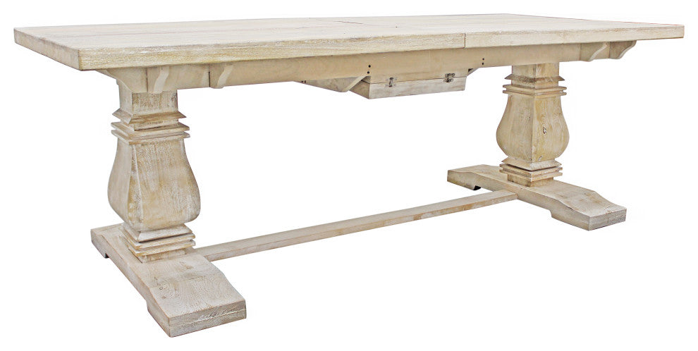 Benedict Extension Dining Table in Mango Solid Wood with White Wash Finish