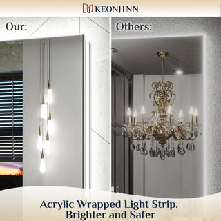 Backlit LED Mirror for Bathroom, Anti-Fog Dimmable, Silver, 36x28