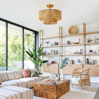 Farmhouse Woven Cage Semi-Flush Mount Lighting, 3-Light