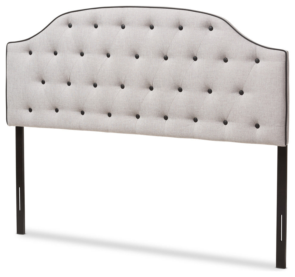 Windsor Modern Grayish Beige Fabric Scalloped ButToned King Size Headboard