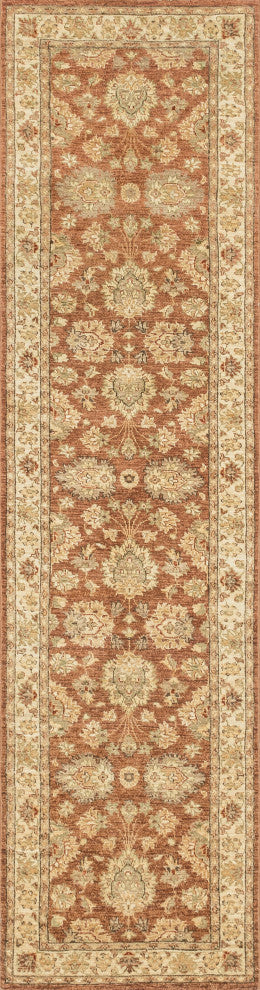 Hand Knotted Vegetable Dyed Wool Majestic Area Rug, Rust/Ivory, 2'6"x24'